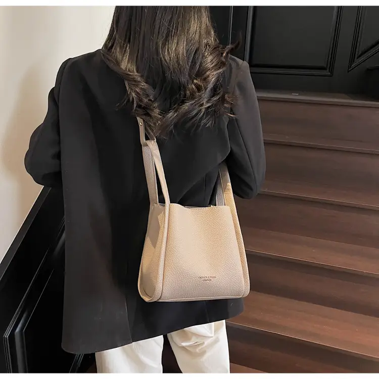 Women's Cream Textured Shoulder Bag 2025 Casual Fashion — feature 35