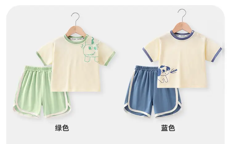 Boys Cotton Shorts Set Yellow Blue 2025 New Arrival — feature 8