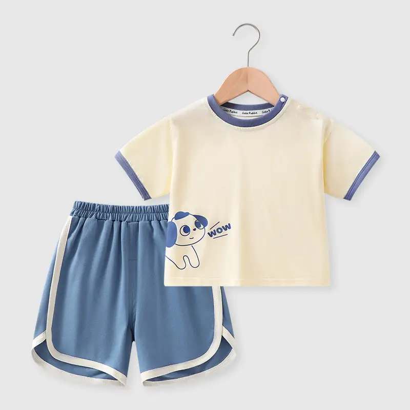 Boys Cotton Shorts Set Yellow Blue 2025 New Arrival - Image 2