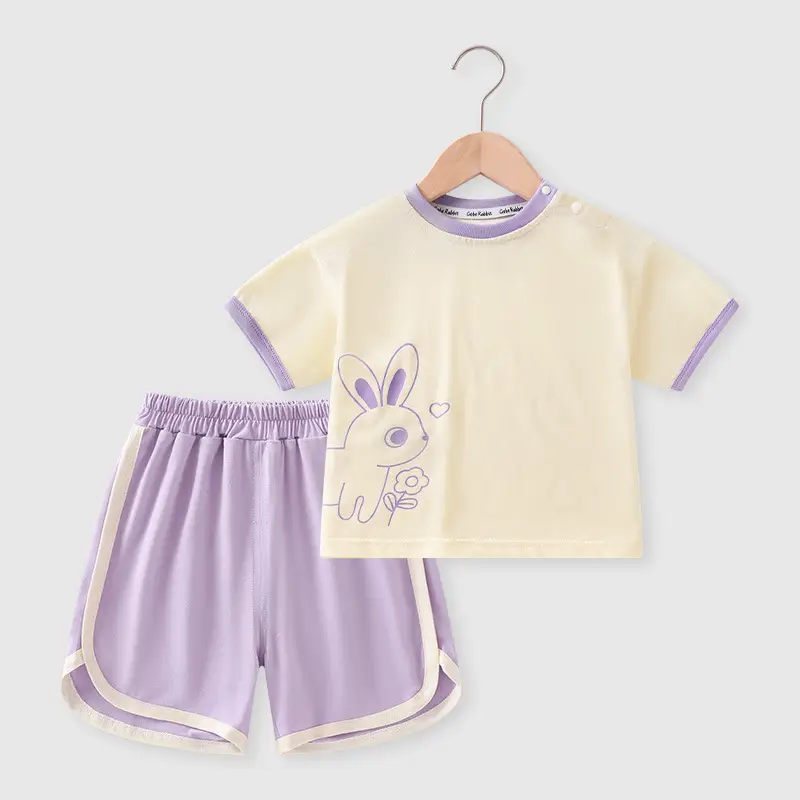 Boys Cotton Shorts Set Yellow Blue 2025 New Arrival - Image 3
