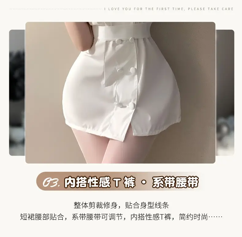 White Nurse Dress for Women with Belt & Button Collar — feature 10