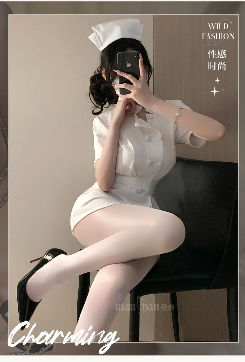 White Nurse Dress for Women with Belt & Button Collar — feature 18