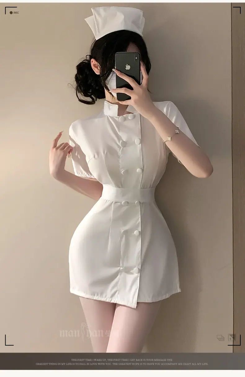 White Nurse Dress for Women with Belt & Button Collar — feature 19