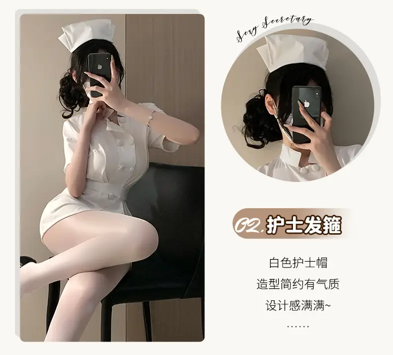 White Nurse Dress for Women with Belt & Button Collar — feature 9