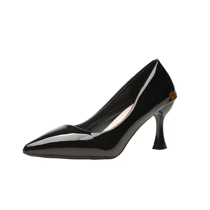 Fashionable Stiletto High Heels for Women 2026 Spring and Autumn New Style Comfortable Mid-Heel Host Shoes Women's Patent Leather Pointed Toe Single Shoes