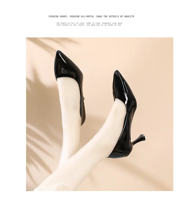 Fashionable Stiletto High Heels for Women 2026 Spring and Autumn New Style Comfortable Mid-Heel Host Shoes Women's Patent Leather Pointed Toe Single Shoes — feature 11