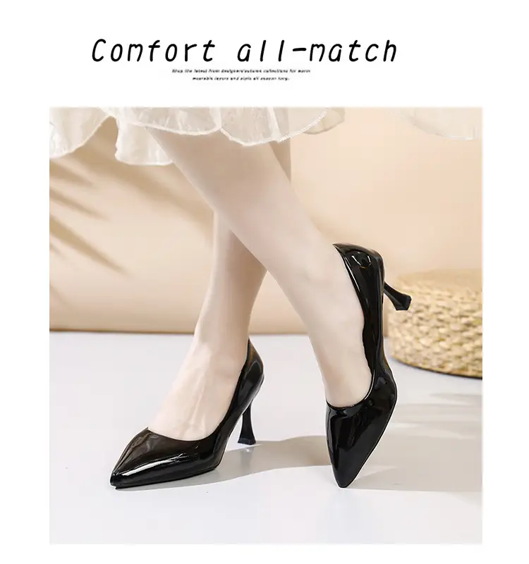 Fashionable Stiletto High Heels for Women 2026 Spring and Autumn New Style Comfortable Mid-Heel Host Shoes Women's Patent Leather Pointed Toe Single Shoes — feature 12