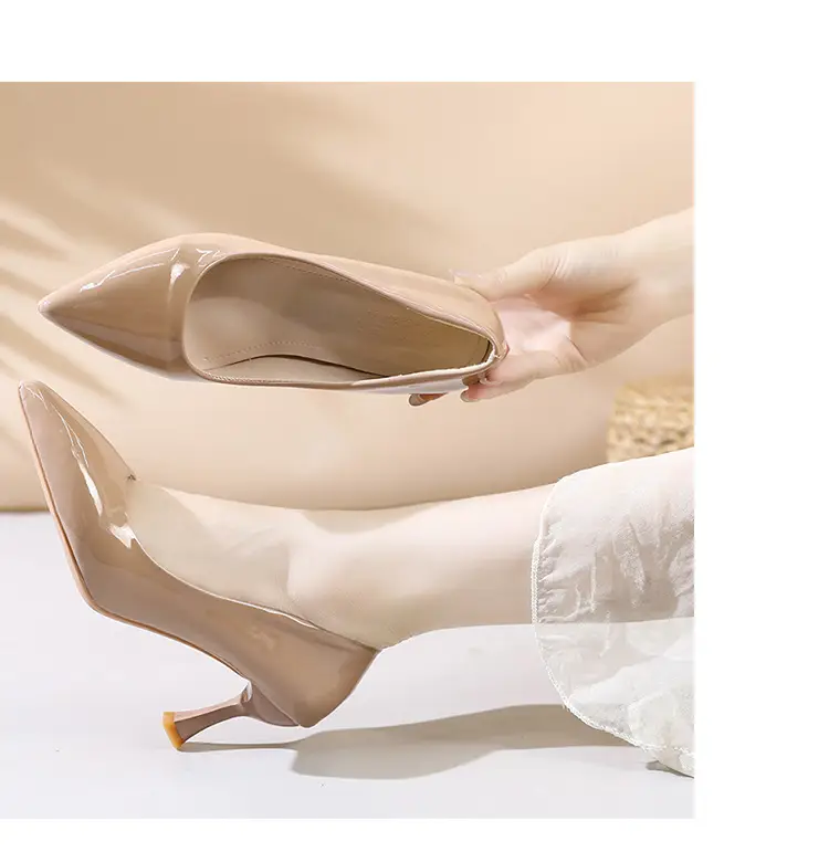Fashionable Stiletto High Heels for Women 2026 Spring and Autumn New Style Comfortable Mid-Heel Host Shoes Women's Patent Leather Pointed Toe Single Shoes — feature 14