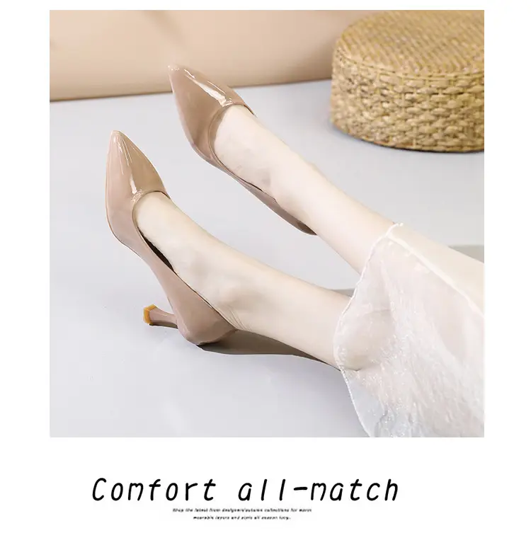 Fashionable Stiletto High Heels for Women 2026 Spring and Autumn New Style Comfortable Mid-Heel Host Shoes Women's Patent Leather Pointed Toe Single Shoes — feature 15