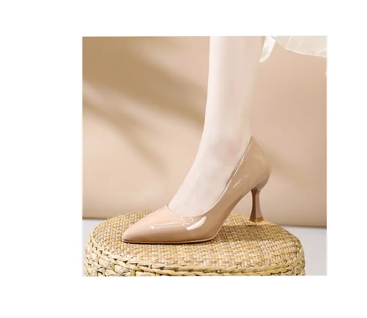 Fashionable Stiletto High Heels for Women 2026 Spring and Autumn New Style Comfortable Mid-Heel Host Shoes Women's Patent Leather Pointed Toe Single Shoes — feature 16