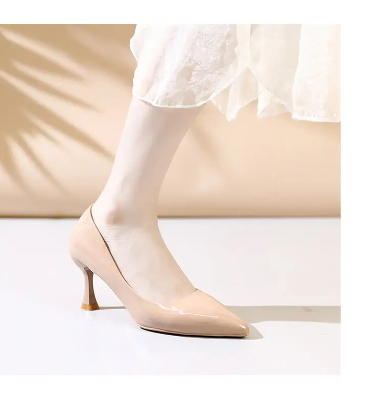 Fashionable Stiletto High Heels for Women 2026 Spring and Autumn New Style Comfortable Mid-Heel Host Shoes Women's Patent Leather Pointed Toe Single Shoes — feature 18