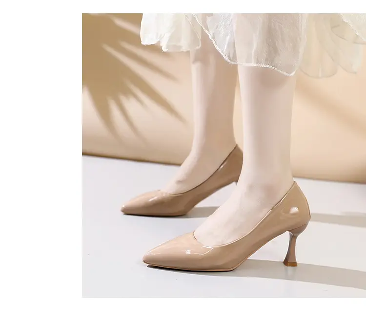 Fashionable Stiletto High Heels for Women 2026 Spring and Autumn New Style Comfortable Mid-Heel Host Shoes Women's Patent Leather Pointed Toe Single Shoes — feature 19