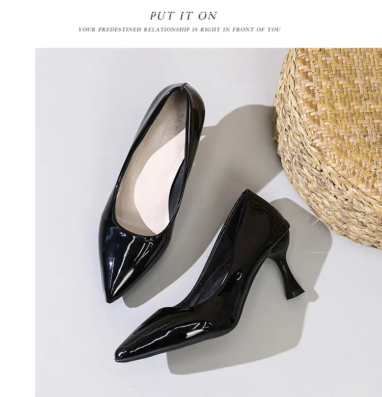 Fashionable Stiletto High Heels for Women 2026 Spring and Autumn New Style Comfortable Mid-Heel Host Shoes Women's Patent Leather Pointed Toe Single Shoes — feature 26