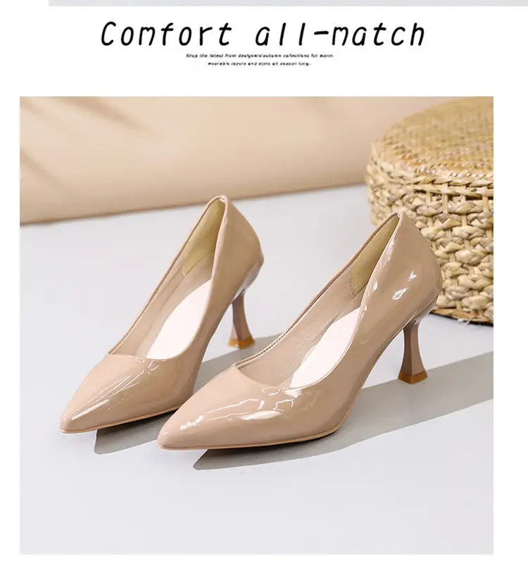 Fashionable Stiletto High Heels for Women 2026 Spring and Autumn New Style Comfortable Mid-Heel Host Shoes Women's Patent Leather Pointed Toe Single Shoes — feature 27