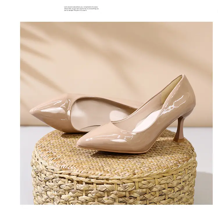 Fashionable Stiletto High Heels for Women 2026 Spring and Autumn New Style Comfortable Mid-Heel Host Shoes Women's Patent Leather Pointed Toe Single Shoes — feature 28