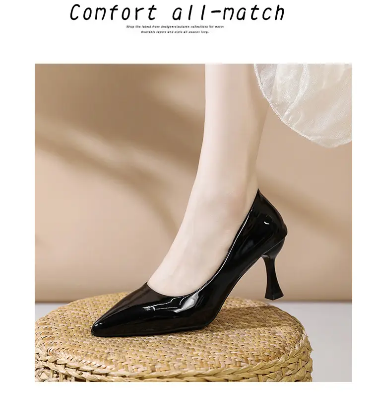 Fashionable Stiletto High Heels for Women 2026 Spring and Autumn New Style Comfortable Mid-Heel Host Shoes Women's Patent Leather Pointed Toe Single Shoes — feature 8