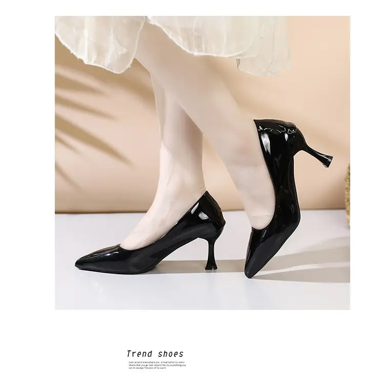 Fashionable Stiletto High Heels for Women 2026 Spring and Autumn New Style Comfortable Mid-Heel Host Shoes Women's Patent Leather Pointed Toe Single Shoes — feature 9