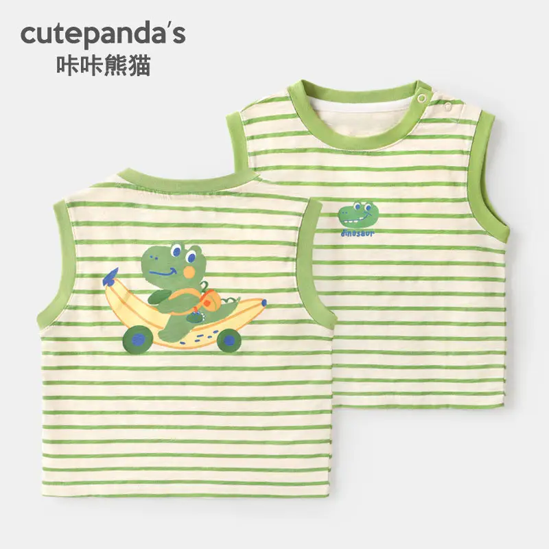 Kaka Panda Boys Green Striped Sleeveless Vest - Image 6