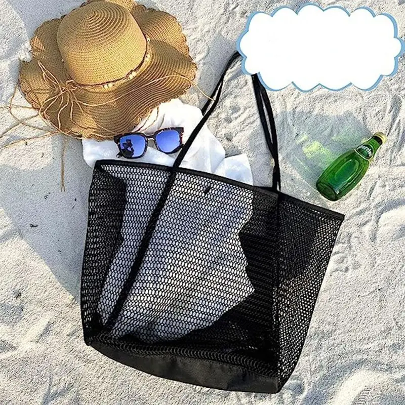 Mesh Shoulder Bag 4 Front Pockets Beach Storage — feature 10
