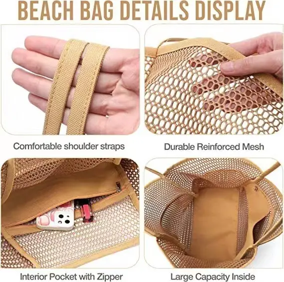 Mesh Shoulder Bag 4 Front Pockets Beach Storage — feature 4