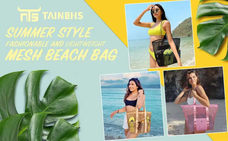 Mesh Shoulder Bag 4 Front Pockets Beach Storage — feature 5