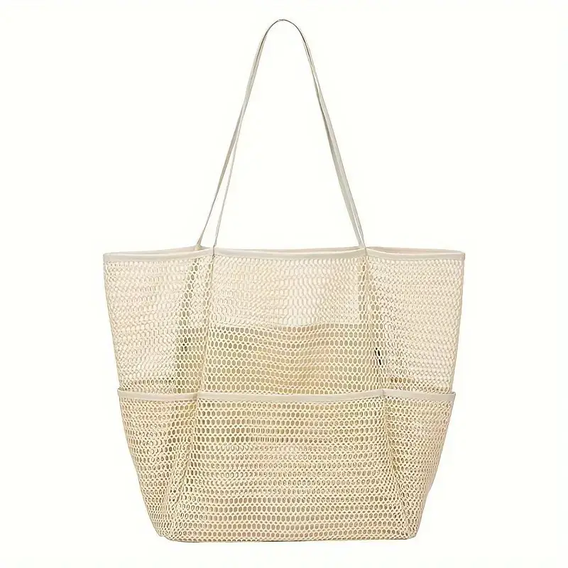 Mesh Shoulder Bag 4 Front Pockets Beach Storage - Image 2