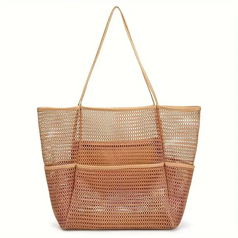 Mesh Shoulder Bag 4 Front Pockets Beach Storage - Image 4