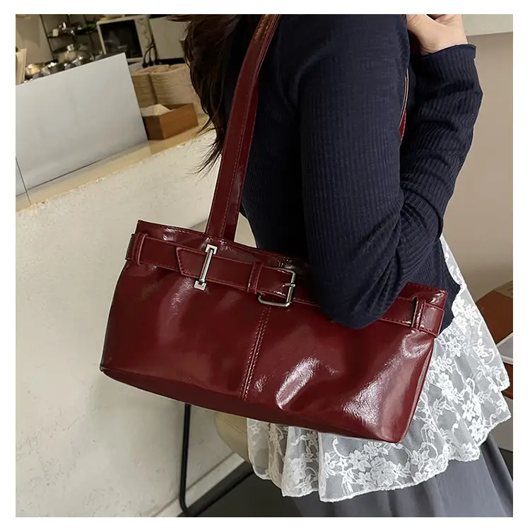Red Leather Belt Buckle Tote Bag for Women — feature 22