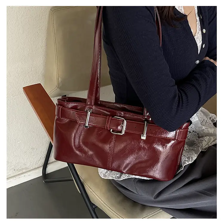 Red Leather Belt Buckle Tote Bag for Women — feature 23