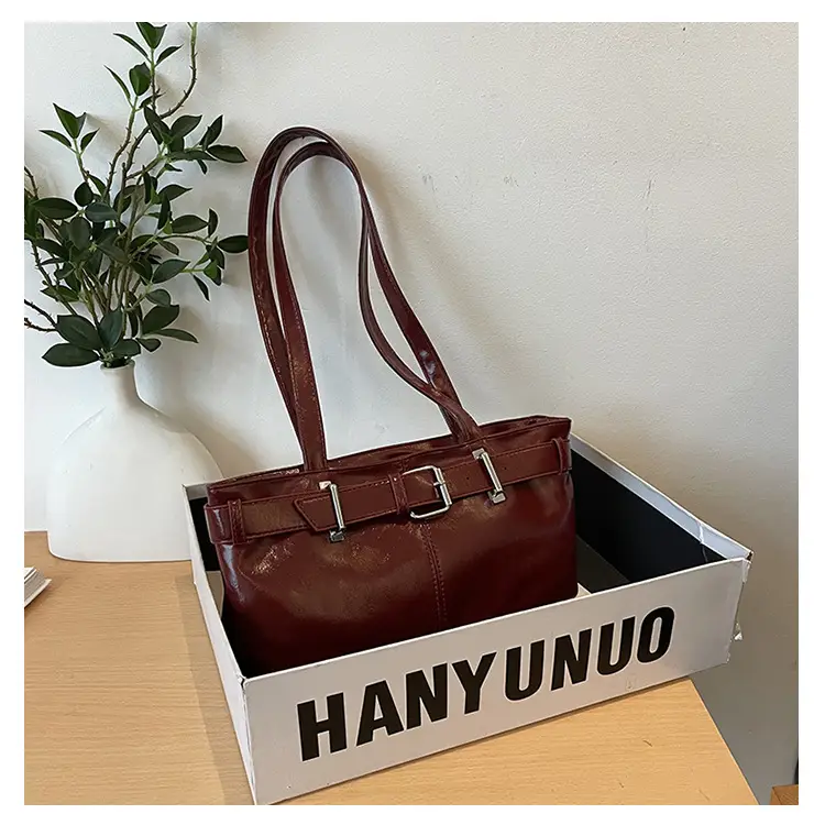 Red Leather Belt Buckle Tote Bag for Women — feature 27