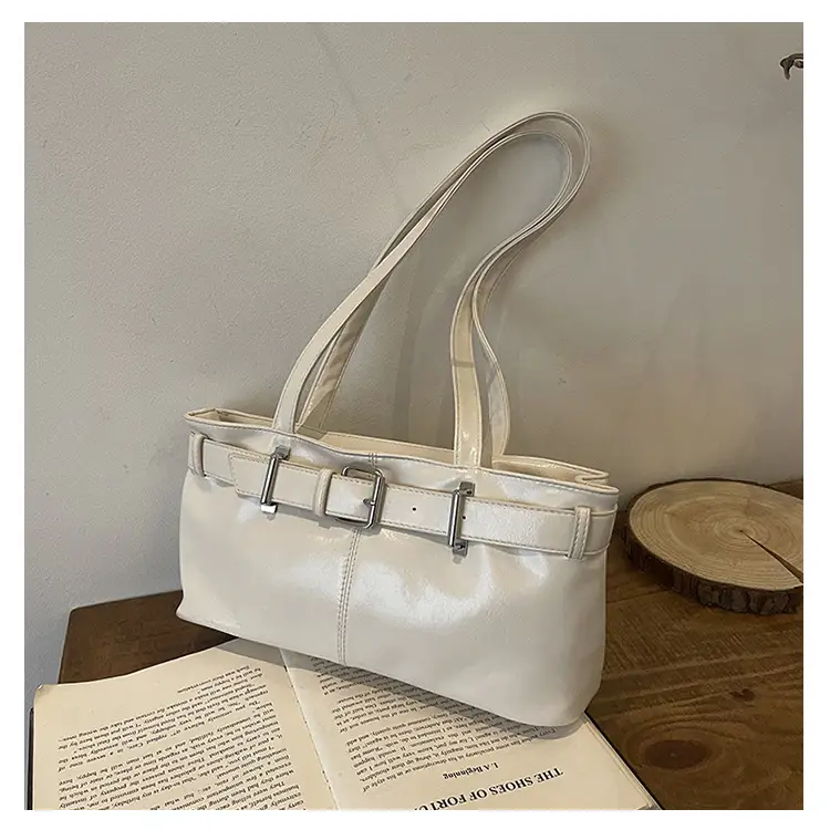 Red Leather Belt Buckle Tote Bag for Women - Image 3