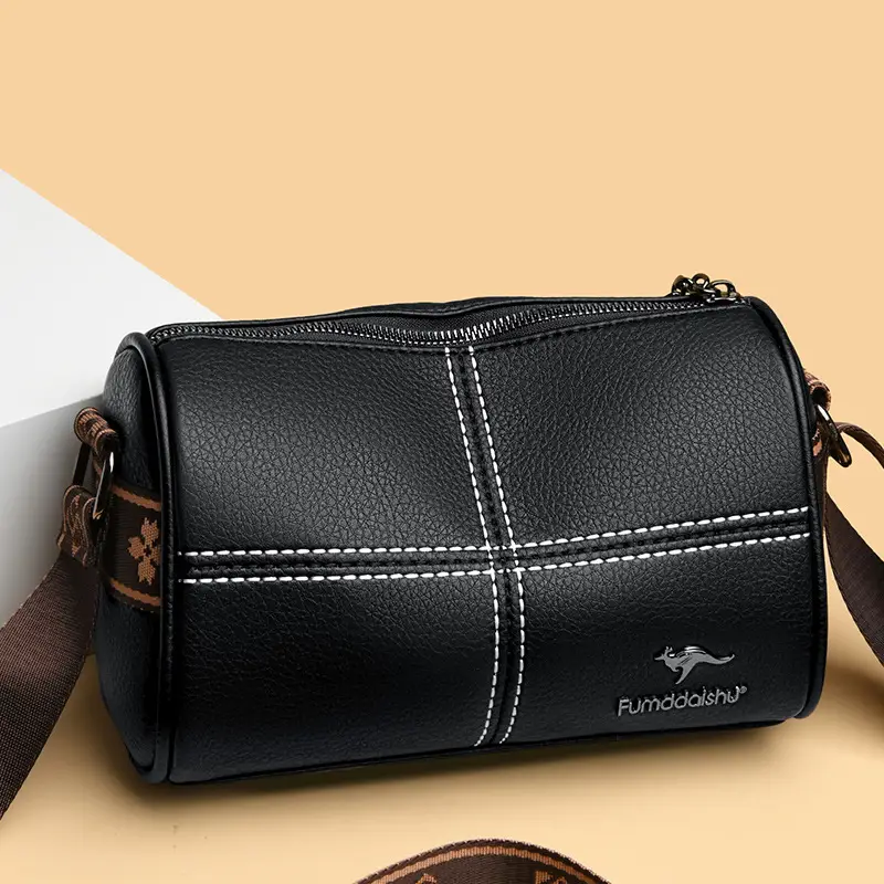 White Leather Crossbody Bag for Women with Stitching - Image 3