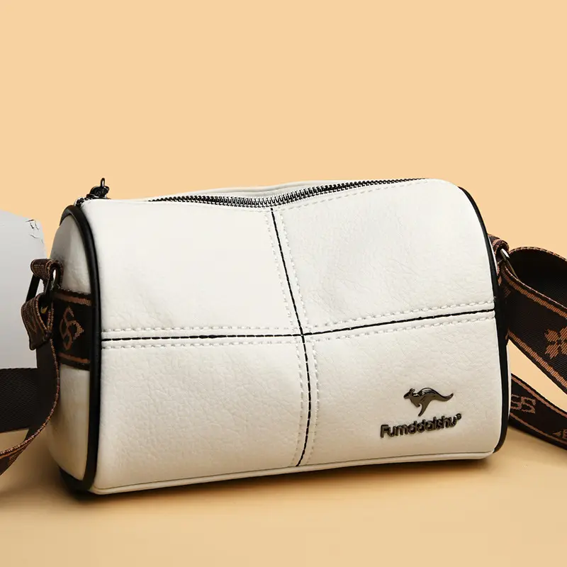 White Leather Crossbody Bag for Women with Stitching - Image 4