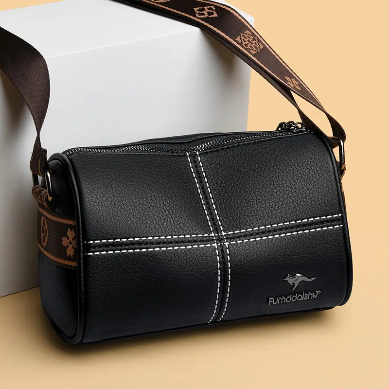 White Leather Crossbody Bag for Women with Stitching - Image 5