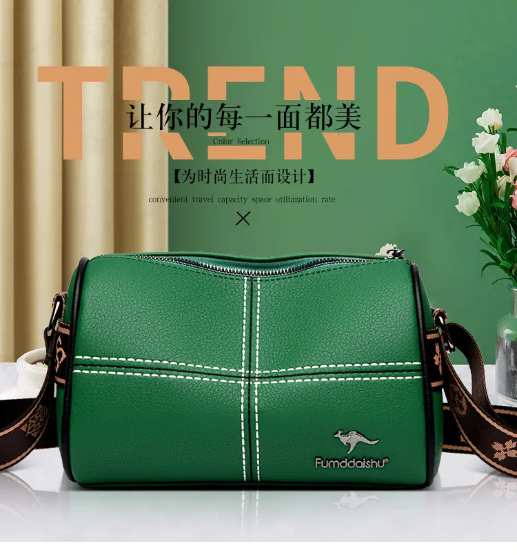 White Leather Crossbody Bag for Women with Stitching — feature 1