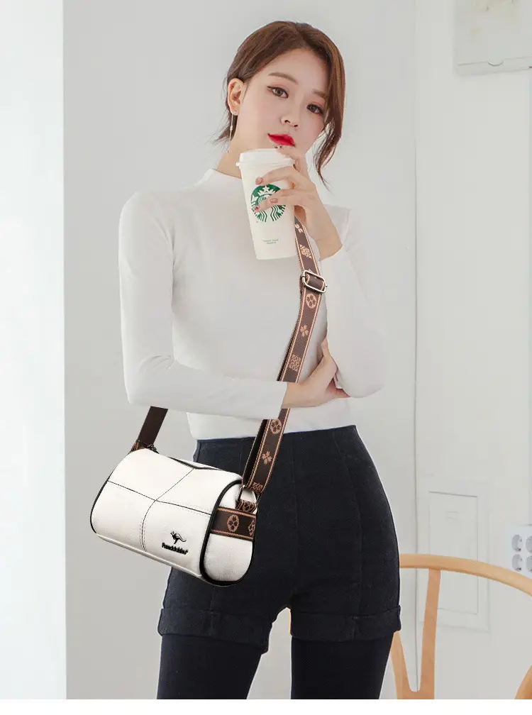 White Leather Crossbody Bag for Women with Stitching — feature 12