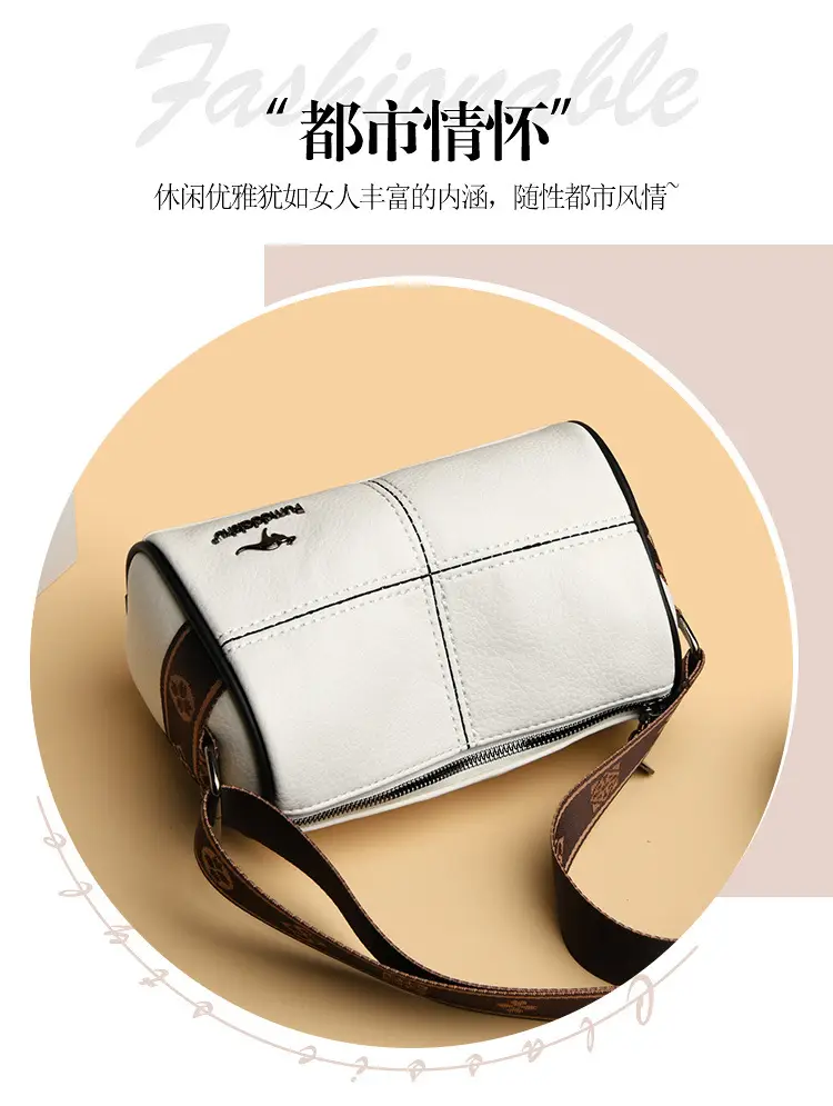 White Leather Crossbody Bag for Women with Stitching — feature 3