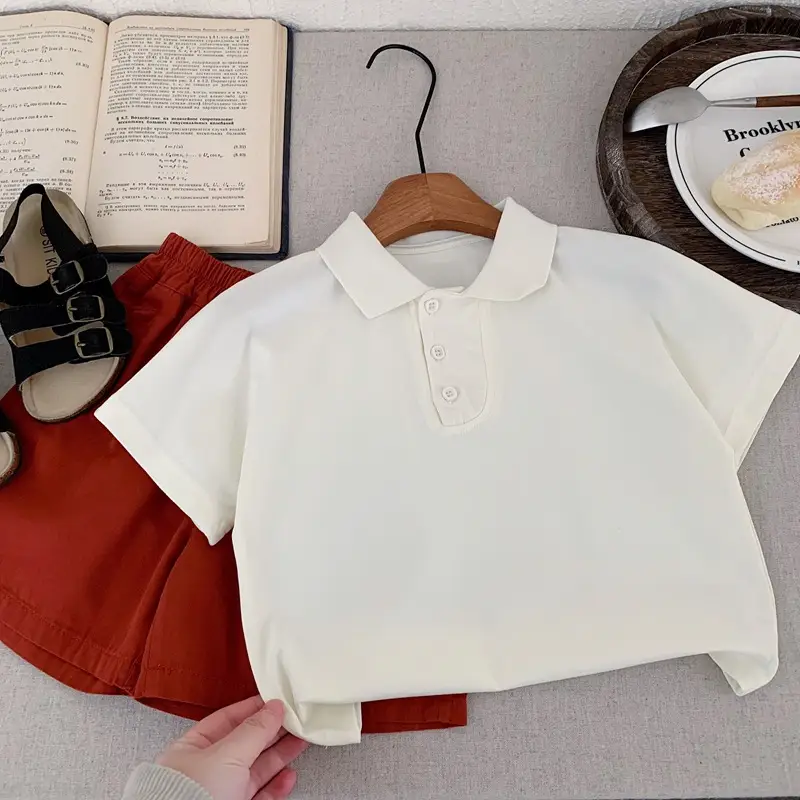 White Short Sleeve Polo Shirt for Boys Summer 2025 - Image 2