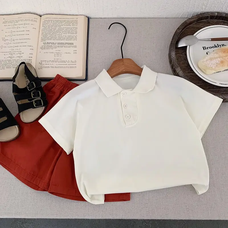 White Short Sleeve Polo Shirt for Boys Summer 2025 — feature 1