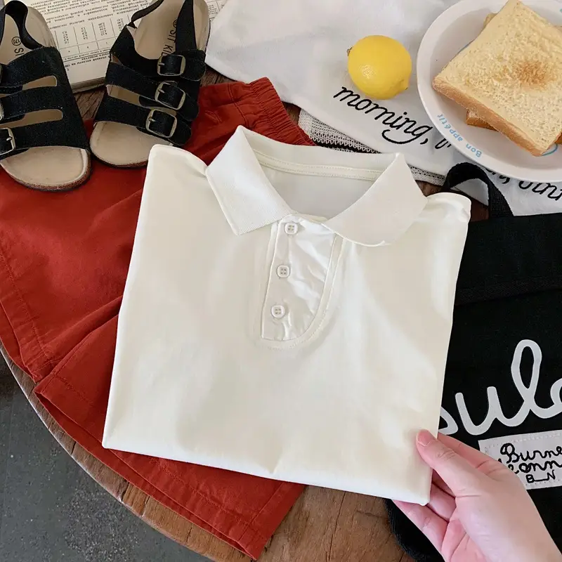 White Short Sleeve Polo Shirt for Boys Summer 2025 — feature 8