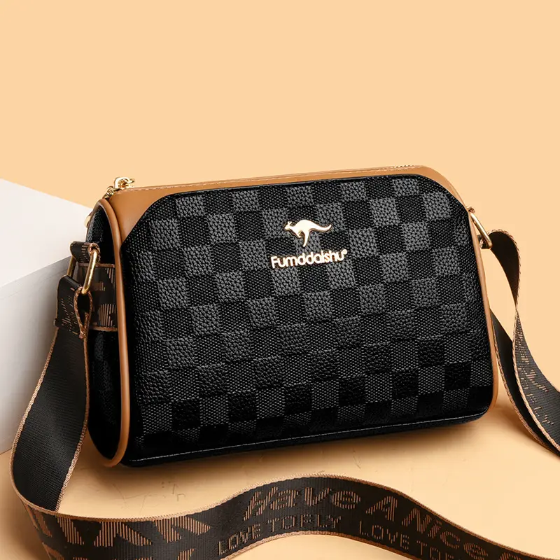 2025 Rhombic Boston Crossbody Bag Black Brown - Image 3