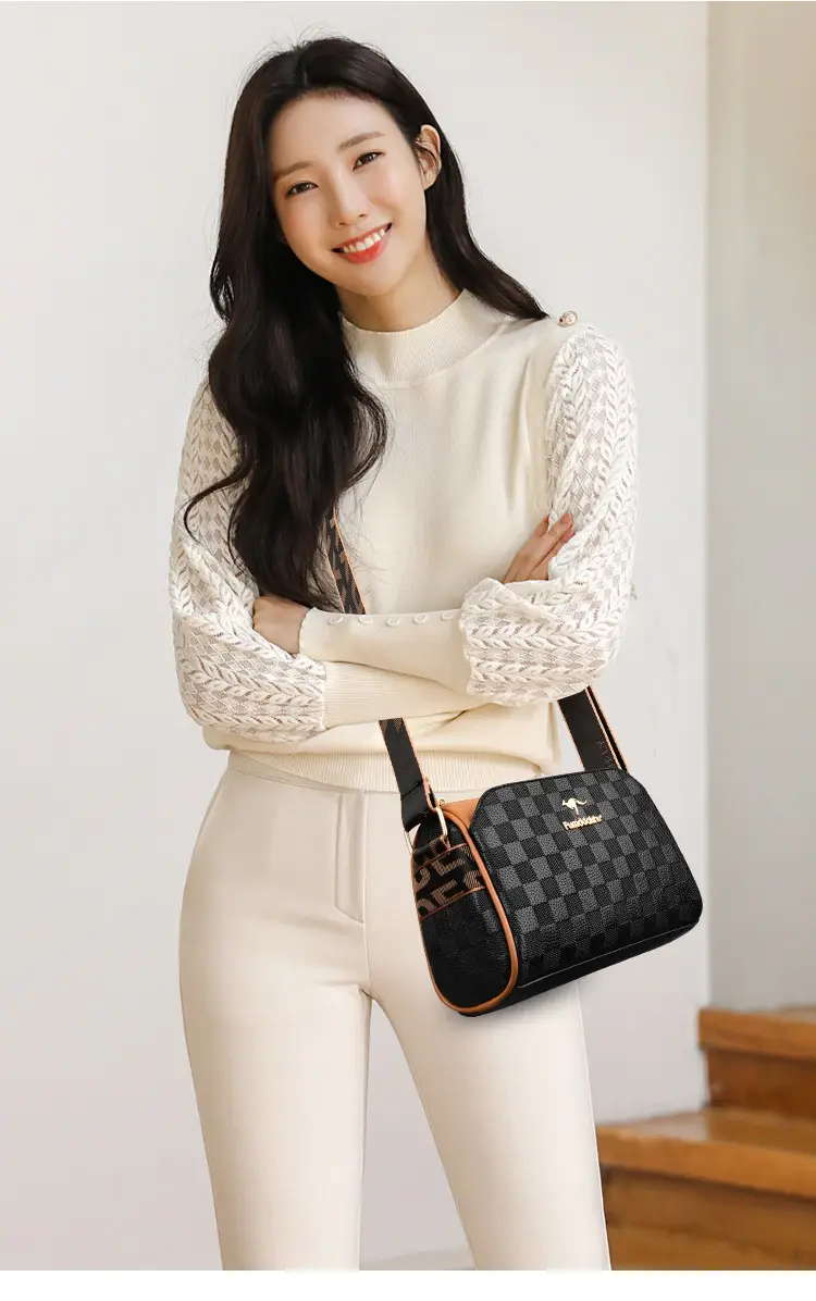 2025 Rhombic Boston Crossbody Bag Black Brown — feature 10