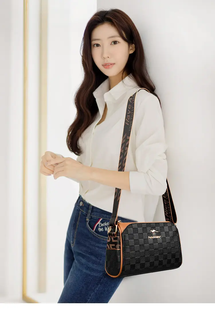 2025 Rhombic Boston Crossbody Bag Black Brown — feature 11
