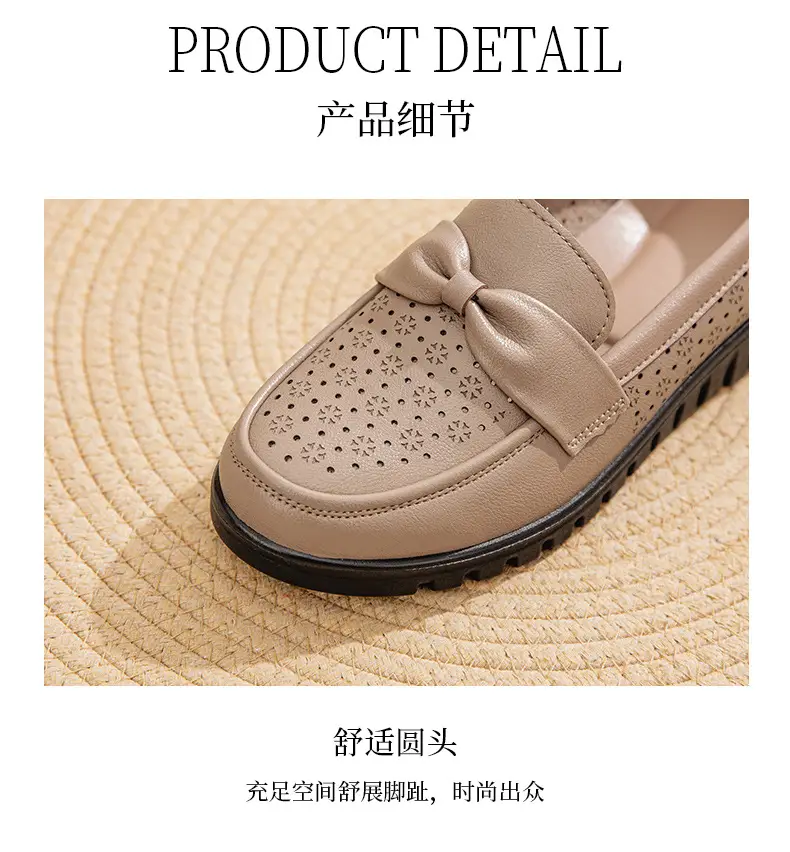 New Mom Sandals Women's Summer Shoes Genuine Leather Middle-aged Shoes Middle-aged Shoes Hole Breathable Soft-soled plus size — feature 5