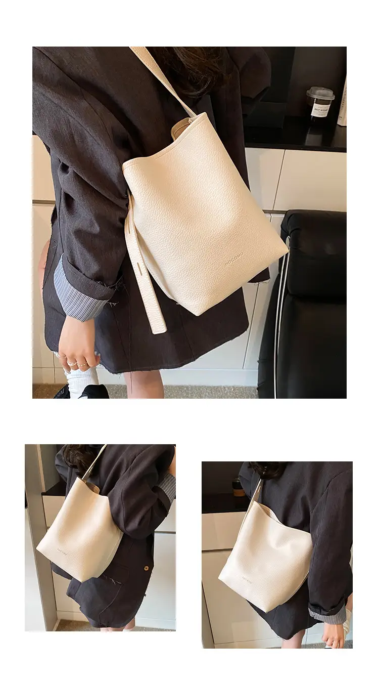 Women's Large Capacity Beige Bucket Bag 2025 — feature 6