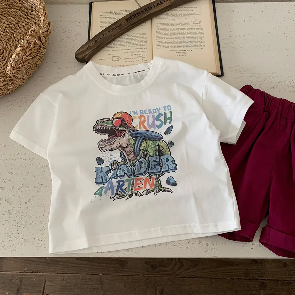 Children's Dinosaur Graphic T-Shirt White Summer 2025 - Image 2