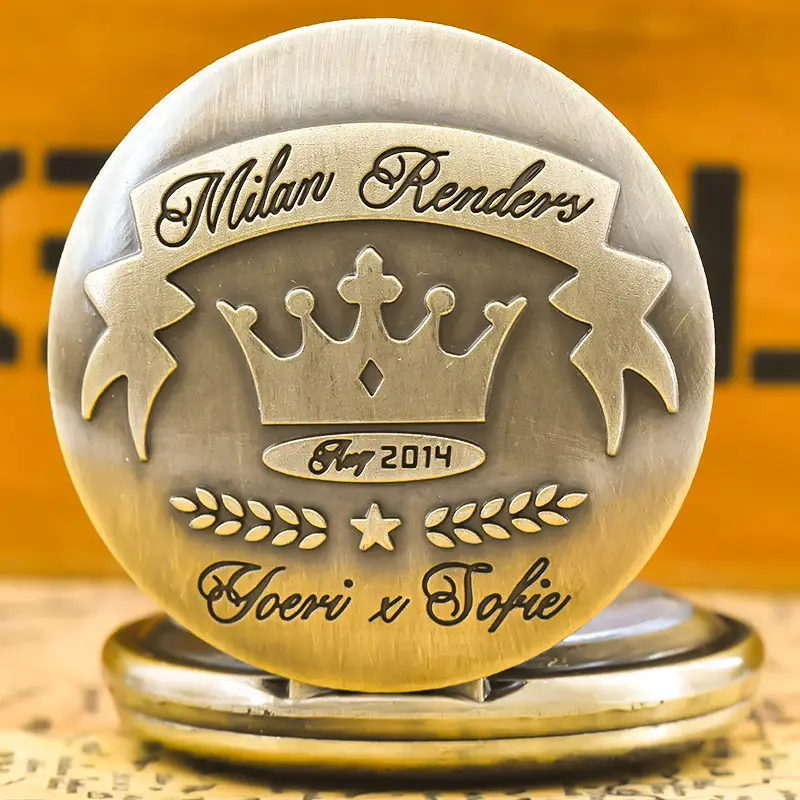 Retro Bronze Pocket Watch with Crown & Crown Design