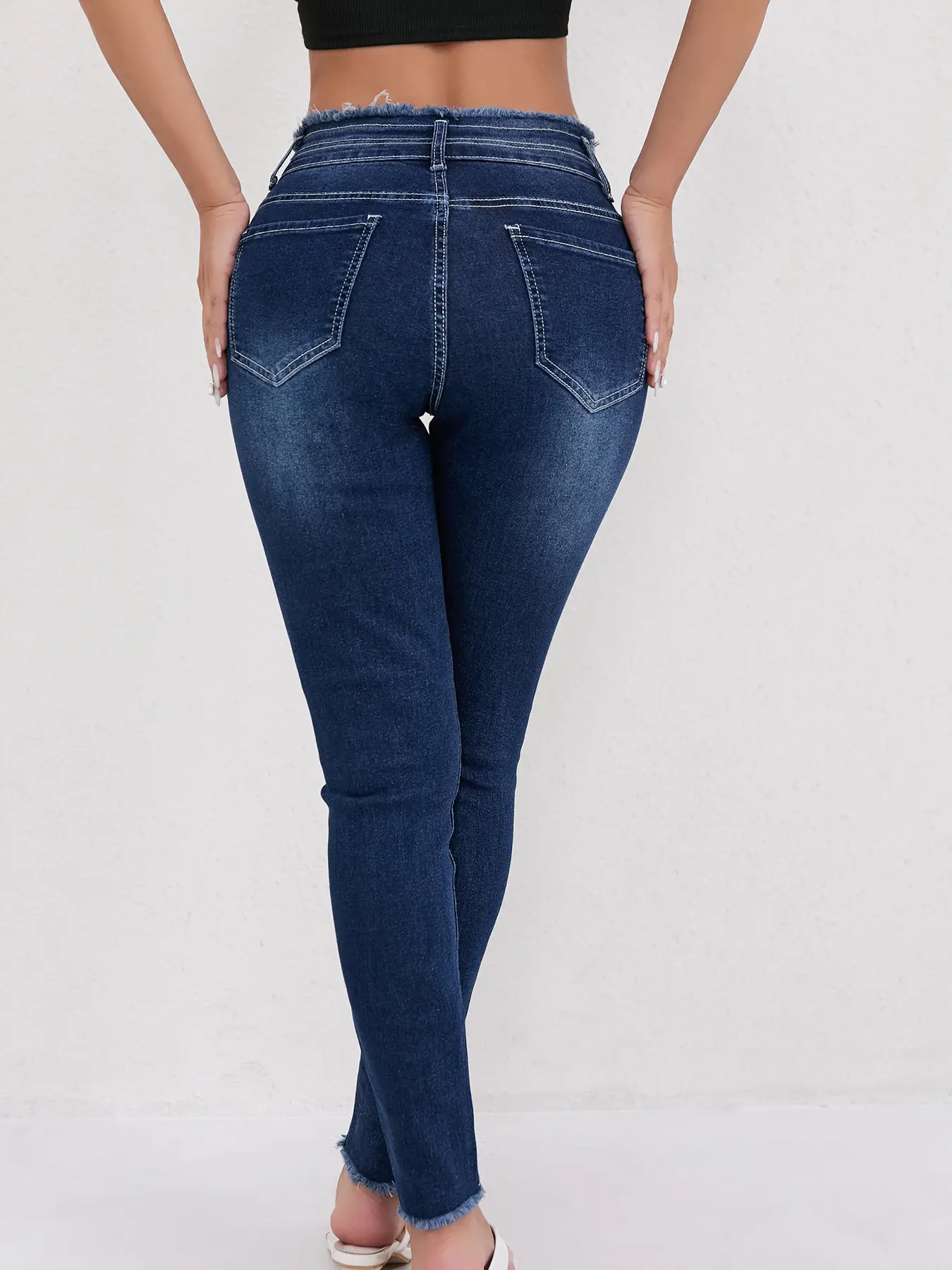 Women Dark Blue Slim Fit High Waist Jeans — feature 2