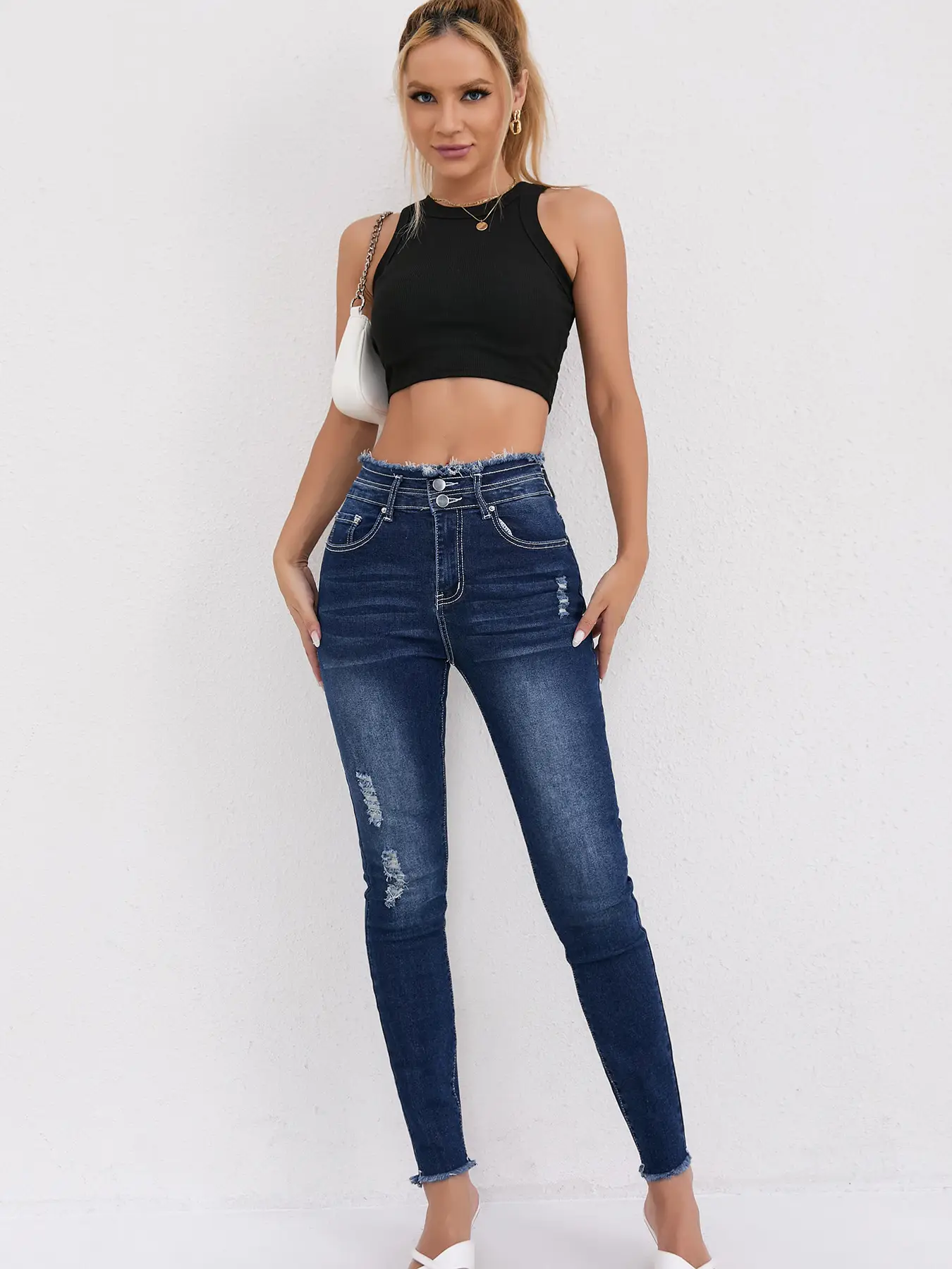 Women Dark Blue Slim Fit High Waist Jeans — feature 7
