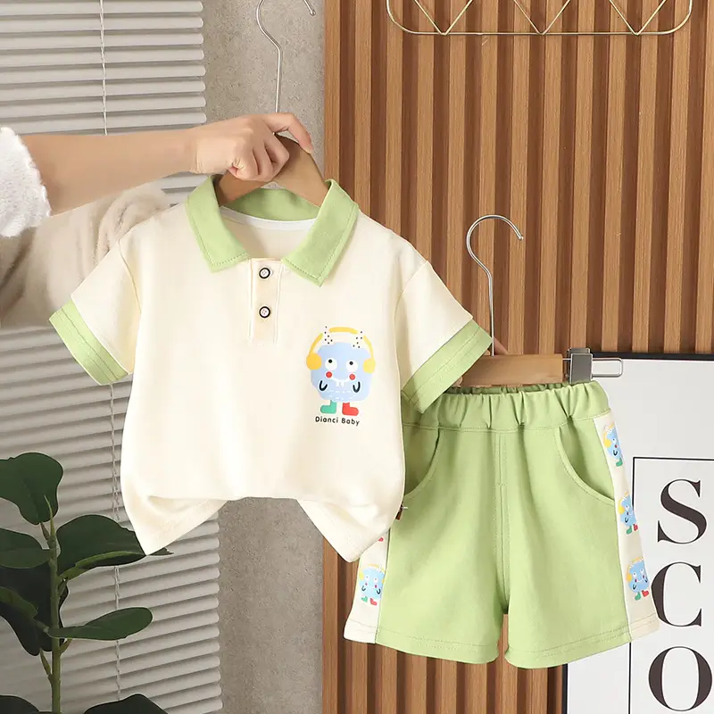 Girls Cartoon T-Shirt Shorts Set Cream Green 2025 - Image 5
